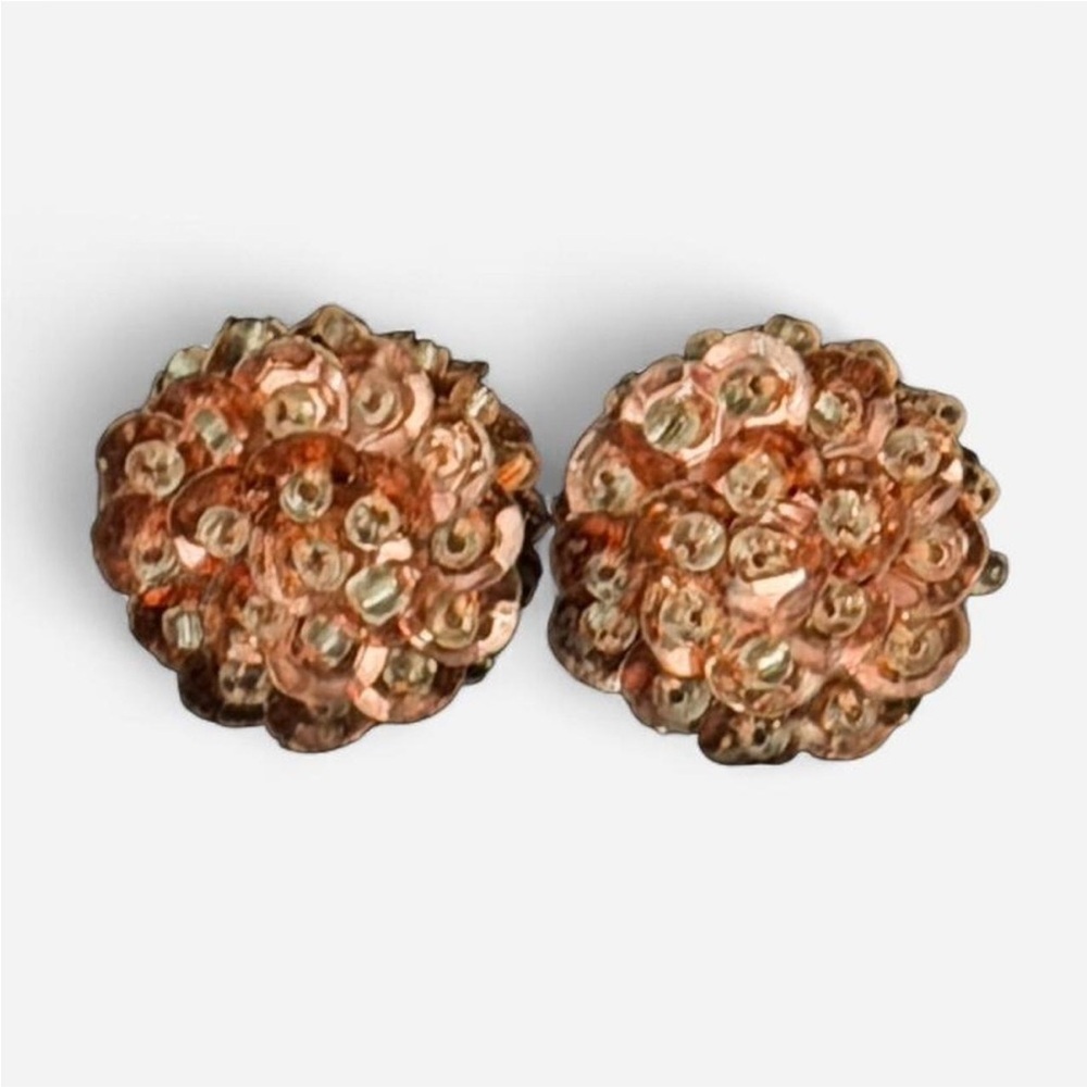 Vintage Burgundy-Berry Colored Sequin Floral Clip-On Earrings MCM Cha-Cha Style